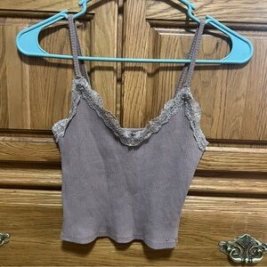 Garage Lace Trim Ribbed Camisole - Brown